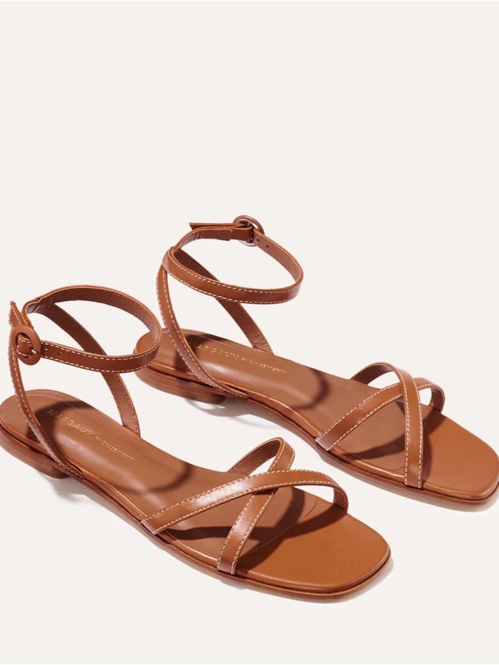 Margaux Cognac Leather Strappy Ankle-Tie Sandals